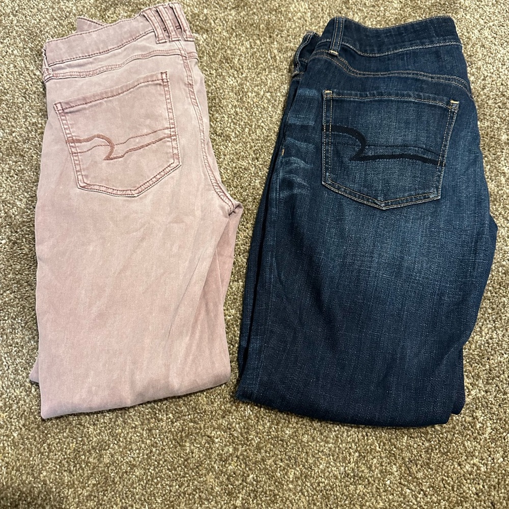 American Eagle Outfitters Pink and Dark Blue Women's Jeans bundle